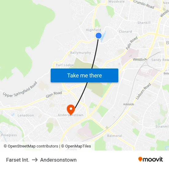 Farset Int. to Andersonstown map
