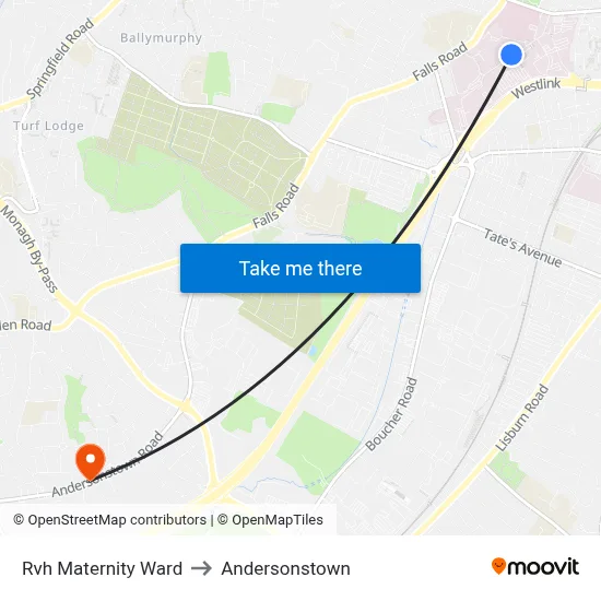 Rvh Maternity Ward to Andersonstown map