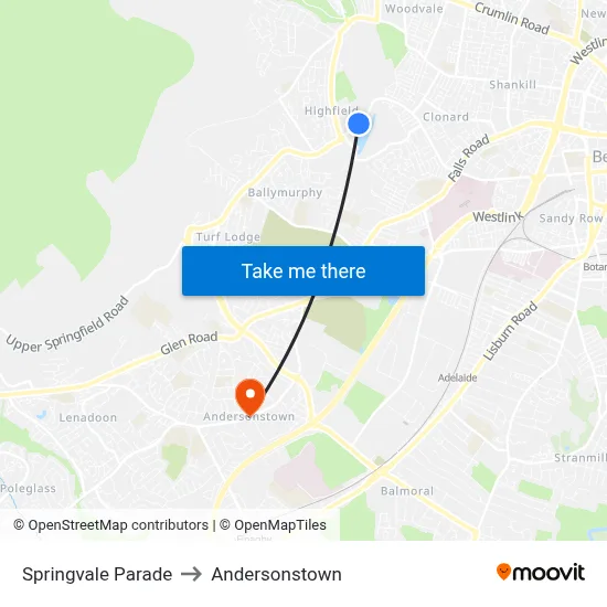 Springvale Parade to Andersonstown map