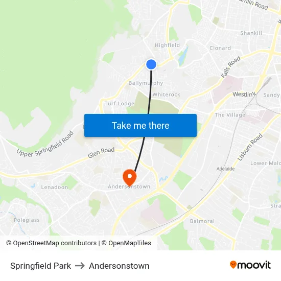 Springfield Park to Andersonstown map