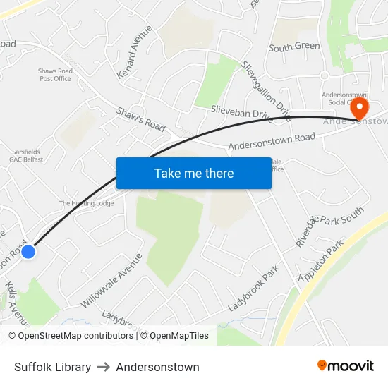 Suffolk Library to Andersonstown map