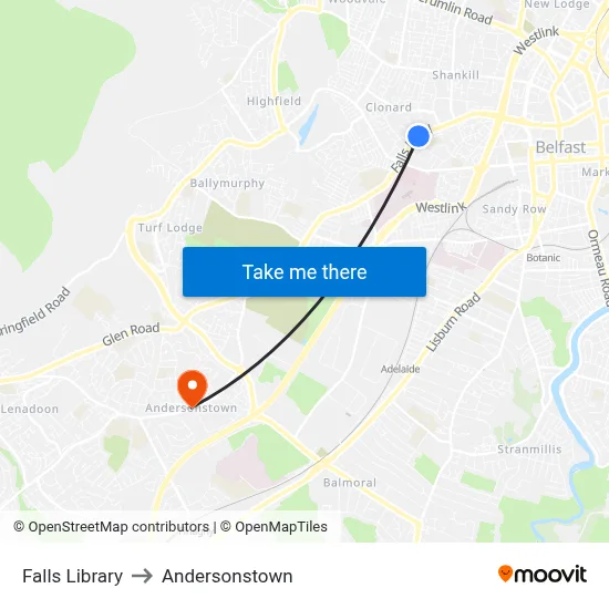 Falls Library to Andersonstown map