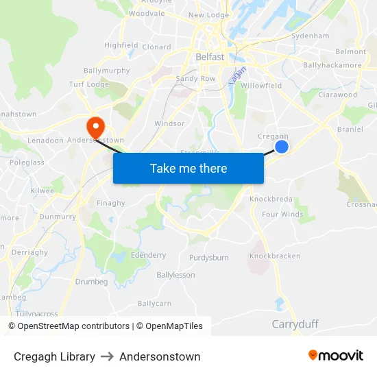 Cregagh Library to Andersonstown map