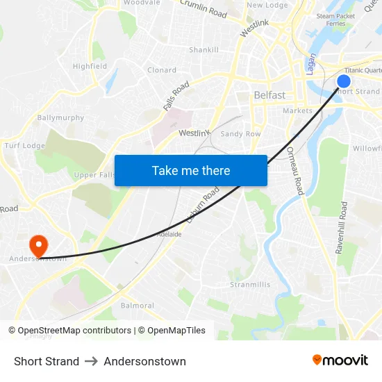Short Strand to Andersonstown map