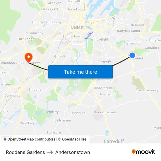 Roddens Gardens to Andersonstown map