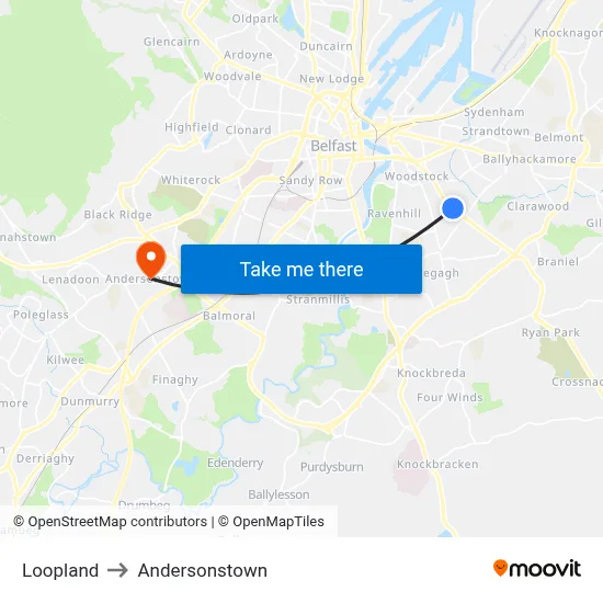Loopland to Andersonstown map