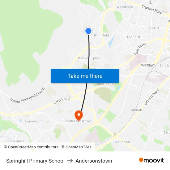 Springhill Primary School to Andersonstown map