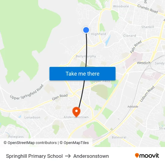 Springhill Primary School to Andersonstown map