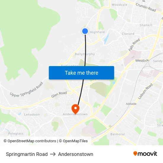 Springmartin Road to Andersonstown map