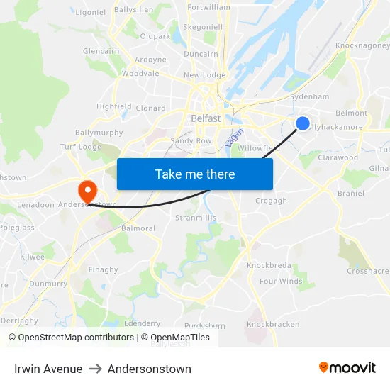 Irwin Avenue to Andersonstown map