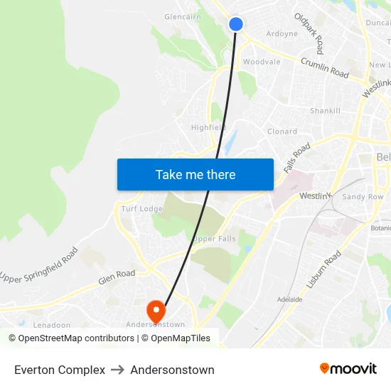 Everton Complex to Andersonstown map