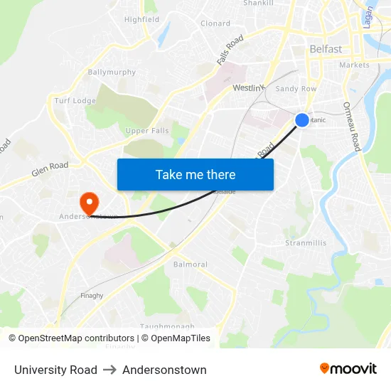 University Road to Andersonstown map