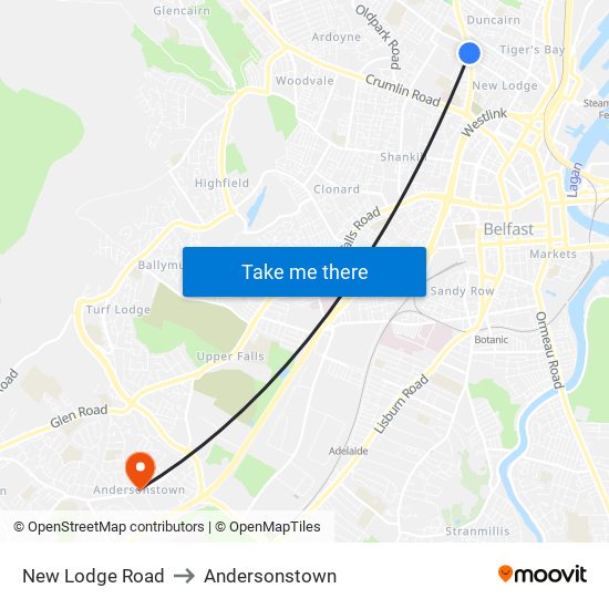 New Lodge Road to Andersonstown map