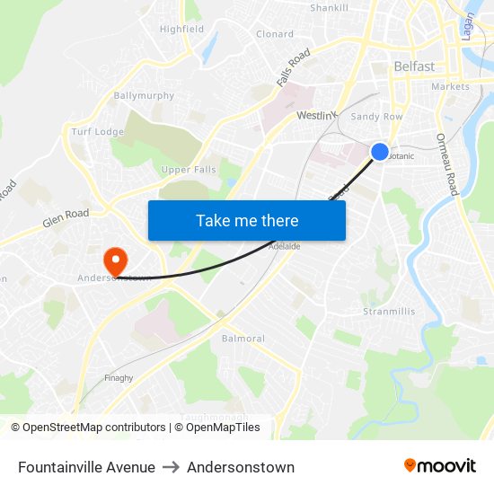 Fountainville Avenue to Andersonstown map