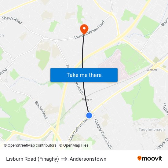 Lisburn Road (Finaghy) to Andersonstown map