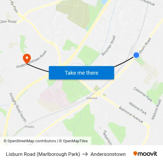 Lisburn Road (Marlborough Park) to Andersonstown map