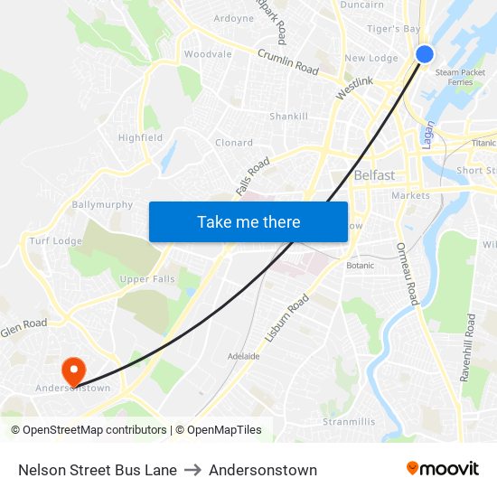 Nelson Street Bus Lane to Andersonstown map