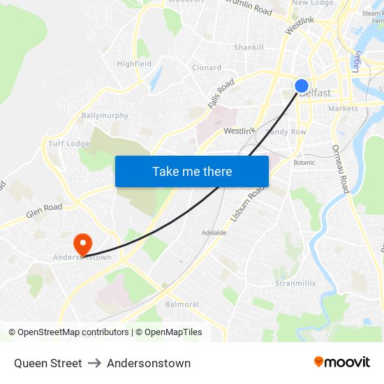 Queen Street to Andersonstown map