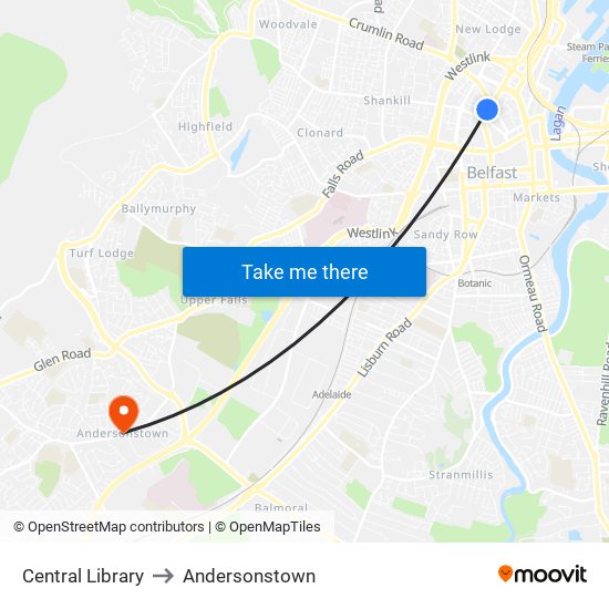 Central Library to Andersonstown map