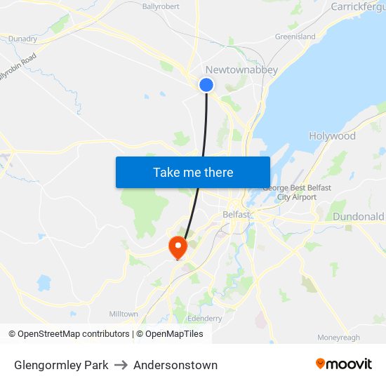 Glengormley Park to Andersonstown map