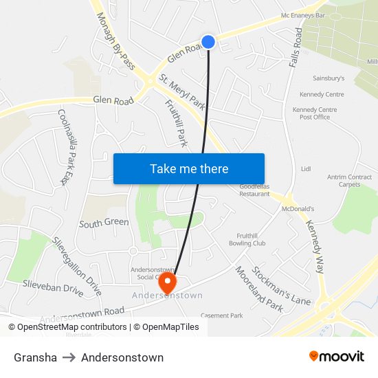 Gransha to Andersonstown map