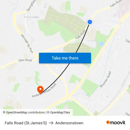 Falls Road (St.James'S) to Andersonstown map