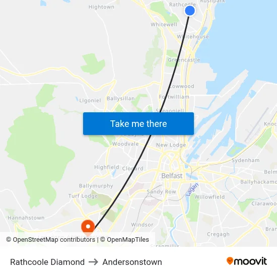 Rathcoole Diamond to Andersonstown map