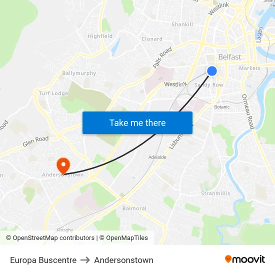 Europa Buscentre to Andersonstown map