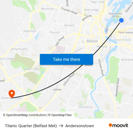 Titanic Quarter (Belfast Met) to Andersonstown map