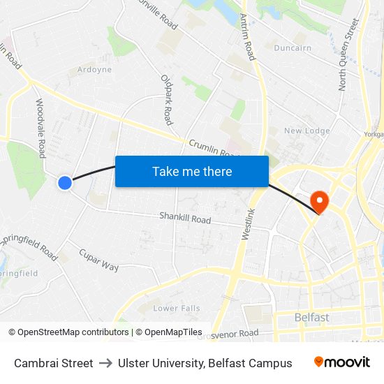 Cambrai Street to Ulster University, Belfast Campus map