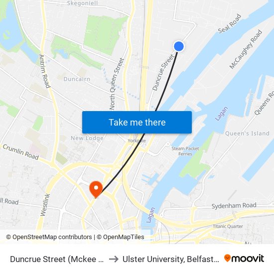 Duncrue Street (Mckee Building) to Ulster University, Belfast Campus map
