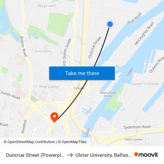 Duncrue Street (Powerplant Trade) to Ulster University, Belfast Campus map