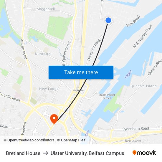 Bretland House to Ulster University, Belfast Campus map