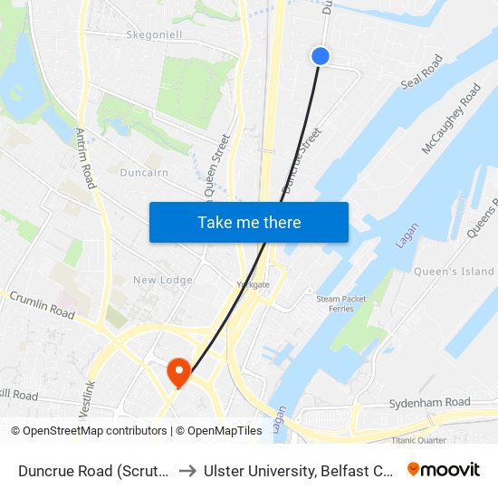 Duncrue Road (Scruttons) to Ulster University, Belfast Campus map
