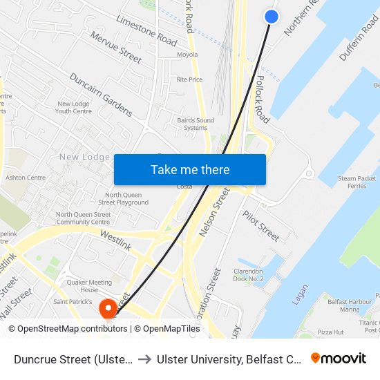 Duncrue Street (Ulsterbus) to Ulster University, Belfast Campus map