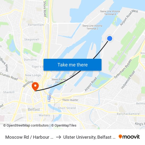 Moscow Rd / Harbour Lagoon to Ulster University, Belfast Campus map