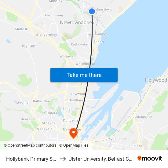Hollybank Primary School to Ulster University, Belfast Campus map