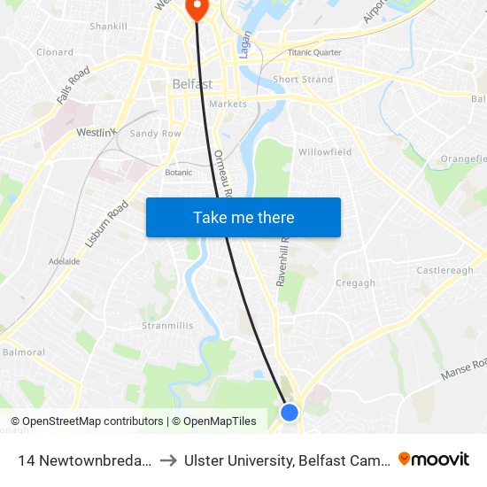 14 Newtownbreda Rd to Ulster University, Belfast Campus map