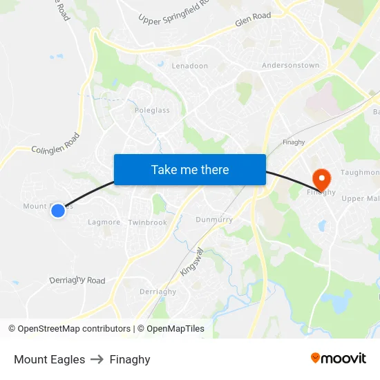 Mount Eagles to Finaghy map