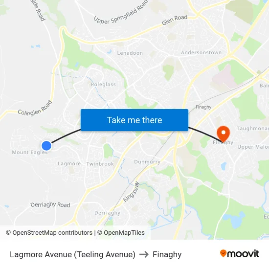 Lagmore Avenue (Teeling Avenue) to Finaghy map