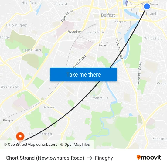 Short Strand (Newtownards Road) to Finaghy map