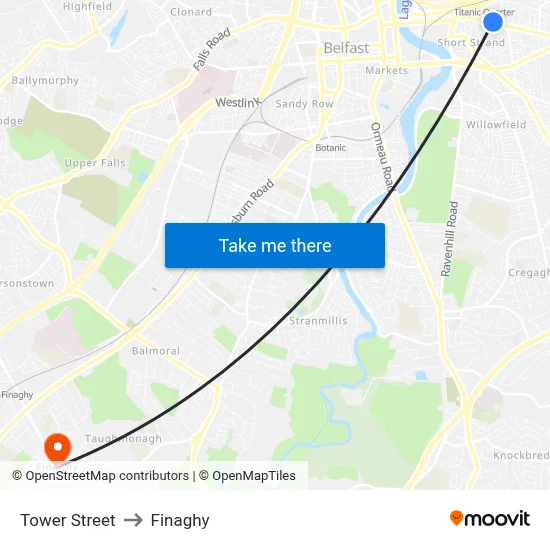 Tower Street to Finaghy map