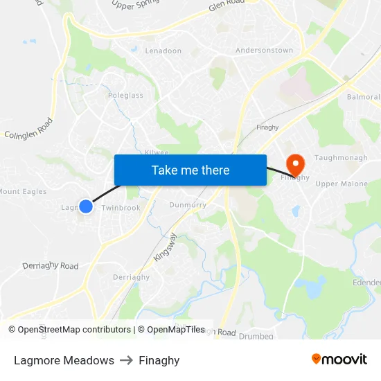 Lagmore Meadows to Finaghy map