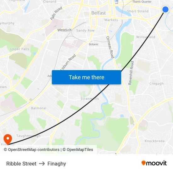 Ribble Street to Finaghy map