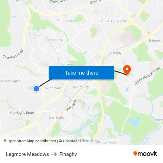 Lagmore Meadows to Finaghy map