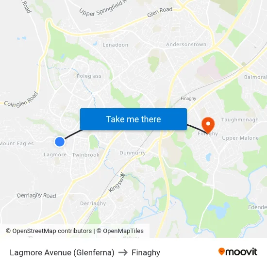 Lagmore Avenue (Glenferna) to Finaghy map