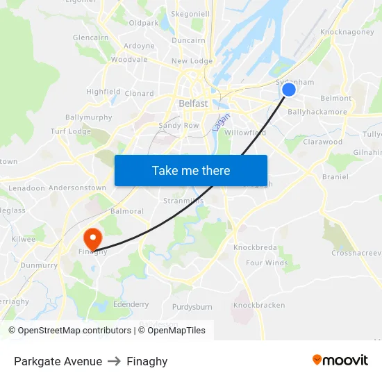 Parkgate Avenue to Finaghy map