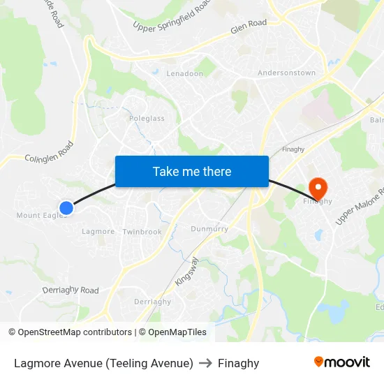 Lagmore Avenue (Teeling Avenue) to Finaghy map