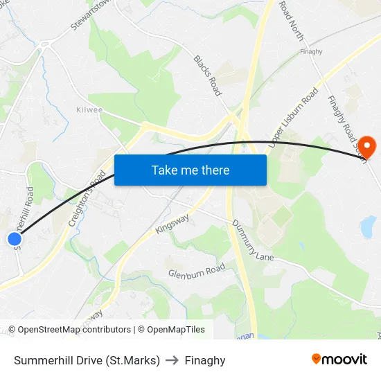 Summerhill Drive (St.Marks) to Finaghy map