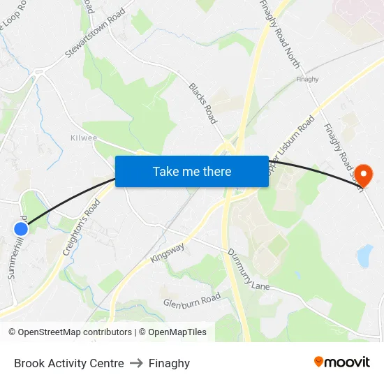 Brook Activity Centre to Finaghy map